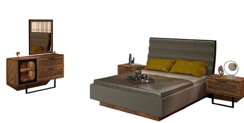 Xlmoebel Schlafzimmer-Set Schlafraum Kollektion Bett + 2 Nachtschrank Kommode Bettmöbel Modern, (4-tlg., Kommode, 2x Nachttische, Bett), Hergestellt in Europa von Xlmoebel