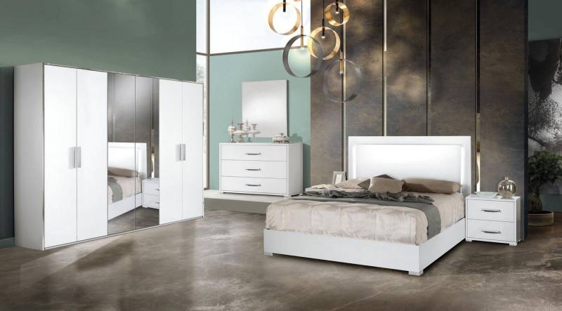 Xlmoebel Komplettschlafzimmer Schlafzimmer Set 6tlg Bett Nachttische Kleiderschrank Kommode Spiegel, (6-tlg., Bett + 2x Nachttische + Kleiderschrank + Kommode + Spiegel), Hergestellt in Europa von Xlmoebel