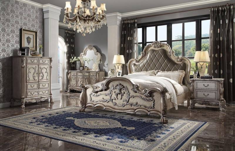 Xlmoebel Schlafzimmer-Set Schlafzimmer Set Königliches Bett Schminktisch Nachttisch 6 tlg., (6-tlg., Bett + 2x Nachttisch + Hohe Kommode + Kommode + Spiegel), Hergestellt in Europa von Xlmoebel