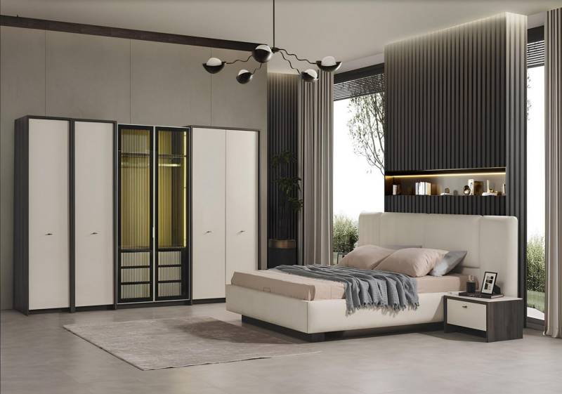 Xlmoebel Schlafzimmer-Set Schlafzimmermöbel Schlafzimmerkombination Möbel Set Schlafzimmer, (Bett + 2x Nachttische + Kleiderschrank), Hergestellt in Europa von Xlmoebel