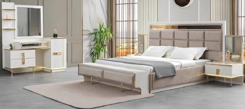 Xlmoebel Schlafzimmer-Set Schlafzimmermöbel Set 4-teilig, (4tlg. Schlafzimmer Set (Bett + 2x Nachttische + Schminktisch), Hergestellt in Europa von Xlmoebel