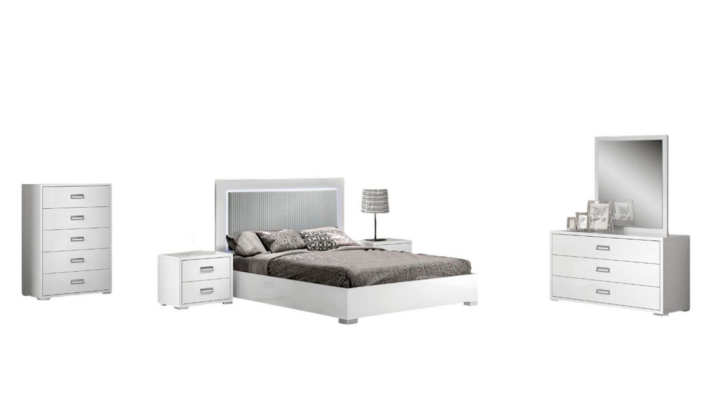 Xlmoebel Schlafzimmer-Set Schlafzimmermöbel-Set aus Holz in Weiß mit Bett Nachttisch Kommode, (Bett + 2x Nachttisch + Kommode + Spiegel), Hergestellt in Europa von Xlmoebel