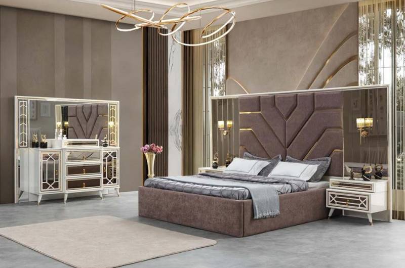 Xlmoebel Schlafzimmer-Set Schlafzimmermöbel-Set mit Bett-Kommode, Spiegel und 2 Nachttischen in, (4tlg. Schlafzimmer Set(Bett + 2x Nachttische + Kommode), Hergestellt in Europa von Xlmoebel