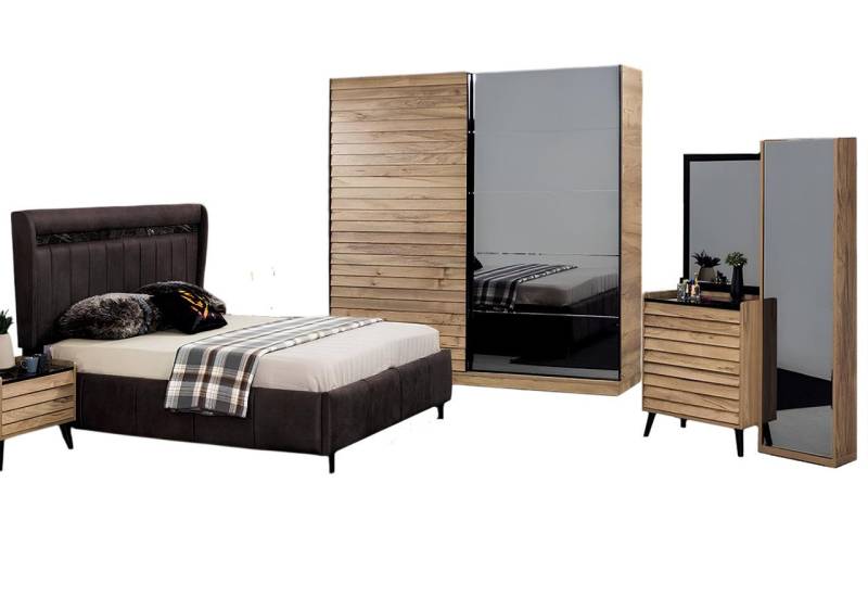 Xlmoebel Schlafzimmer-Set Schlafzimmermöbel Set mit Designer-Polsterbett, 2 Nachttischen, (4-tlg., Bett + 2x Nachttische + Kleiderschrank), Hergestellt in Europa von Xlmoebel