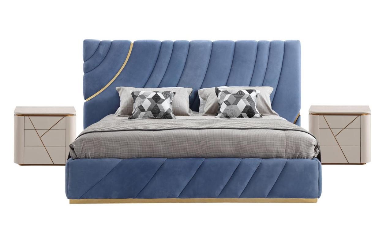 Xlmoebel Schlafzimmer-Set Schlafzimmermöbel-Set mit Doppelbett und drei Nachttischen in Blau, (3tlg.Schlafzimmer Set(Bett+2xNachttische), Hergestellt in Europa von Xlmoebel