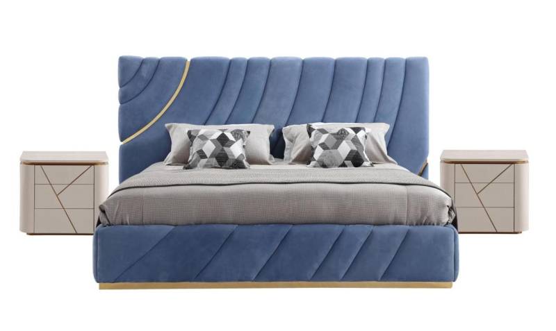 Xlmoebel Schlafzimmer-Set Schlafzimmermöbel-Set mit Doppelbett und drei Nachttischen in Blau, (3tlg.Schlafzimmer Set(Bett+2xNachttische), Hergestellt in Europa von Xlmoebel