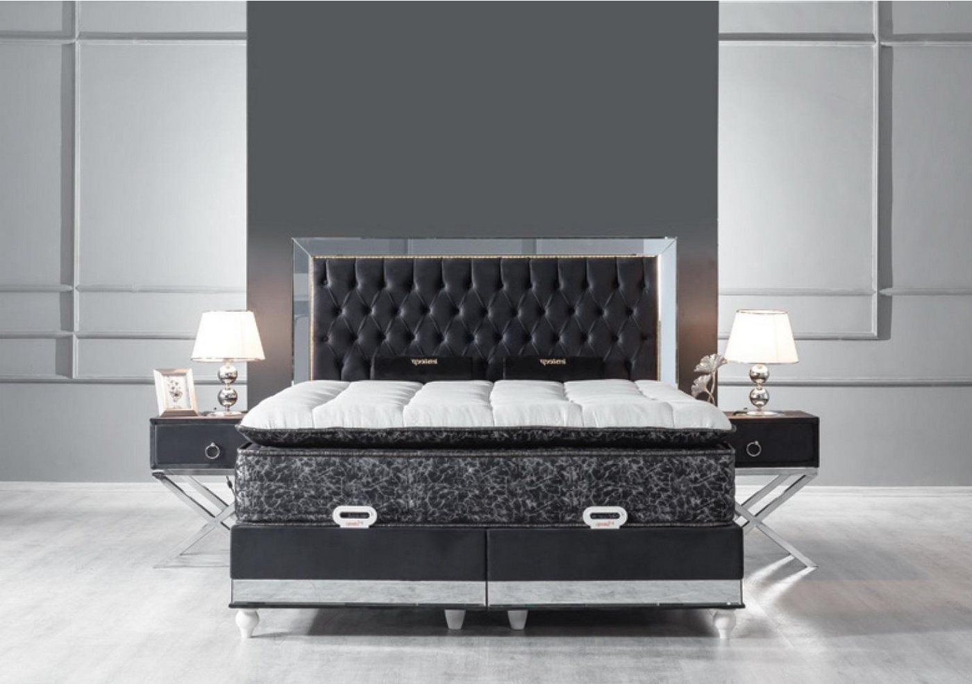 Xlmoebel Schlafzimmer-Set Schwarzes Metallbett mit 2 Nachttischen im luxuriösen 3-teiligen, (Bett + 2x Nachttische), Hergestellt in Europa von Xlmoebel