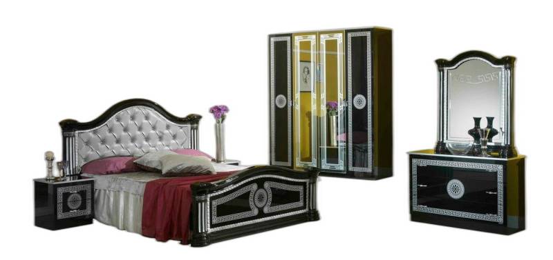 Xlmoebel Komplettschlafzimmer Schwarzes Schlafzimmer Komplett Set Kommode Stil Bett Garnitur 6tlg., (6-tlg., Bett + 2x Nachttische + Kommode + Spiegel + Kleiderschrank), Hergestellt in Europa von Xlmoebel
