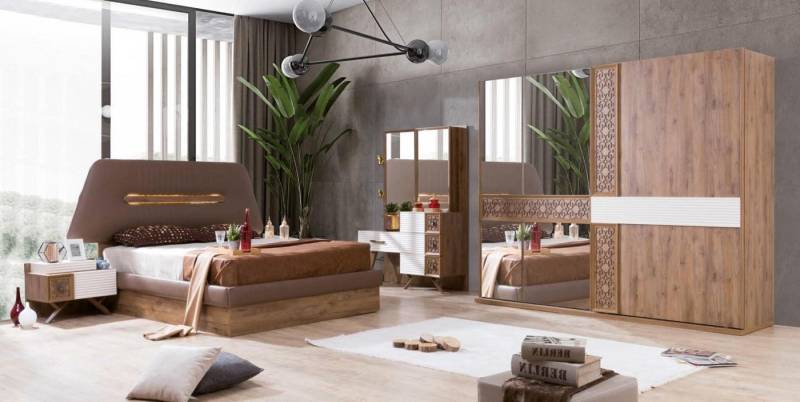 Xlmoebel Schlafzimmer-Set Set für Schlafzimmer mit Designmöbeln: Kleiderschrank, Schminktisch, (Set 5 tlg.(Bett+2x Nachttische+Kleiderschrank+Schminktisch), Hergestellt in Europa von Xlmoebel