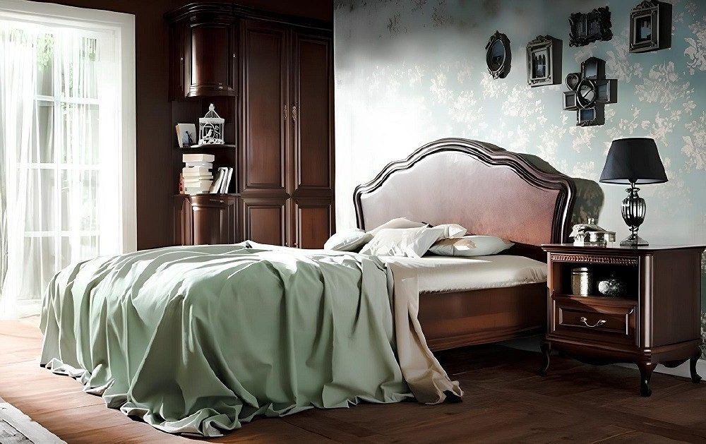 Xlmoebel Schlafzimmer-Set Traditionelles Bett Ehebett Doppelbett Polsterbett Chippendale, (Schlafzimmer-Set 4-teilig (Bett, Eckregal, Nachttisch, Kleiderschrank), Hergestellt in Europa von Xlmoebel