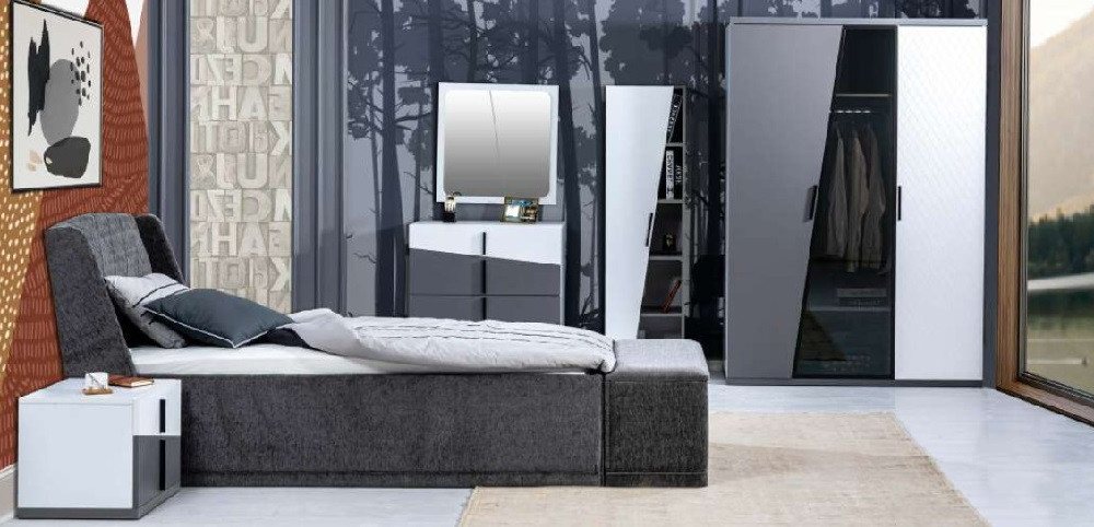 Xlmoebel Schlafzimmer-Set Vollständiges Grau Kindermöbel-Set mit Designer-Schrank und Kommode, (6-tlg., Schlafzimmer-Set), Hergestellt in Europa von Xlmoebel