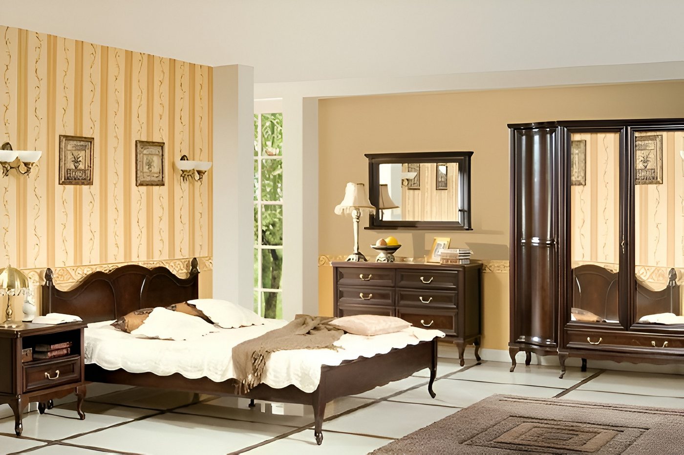 Xlmoebel Komplettschlafzimmer Vollständiges Schlafzimmer-Set im italienischen Design mit Bett, (6-tlg., Bett + 2x Nachttische + Kleiderschrank + Kommode + Spiegel), Hergestellt in Europa von Xlmoebel