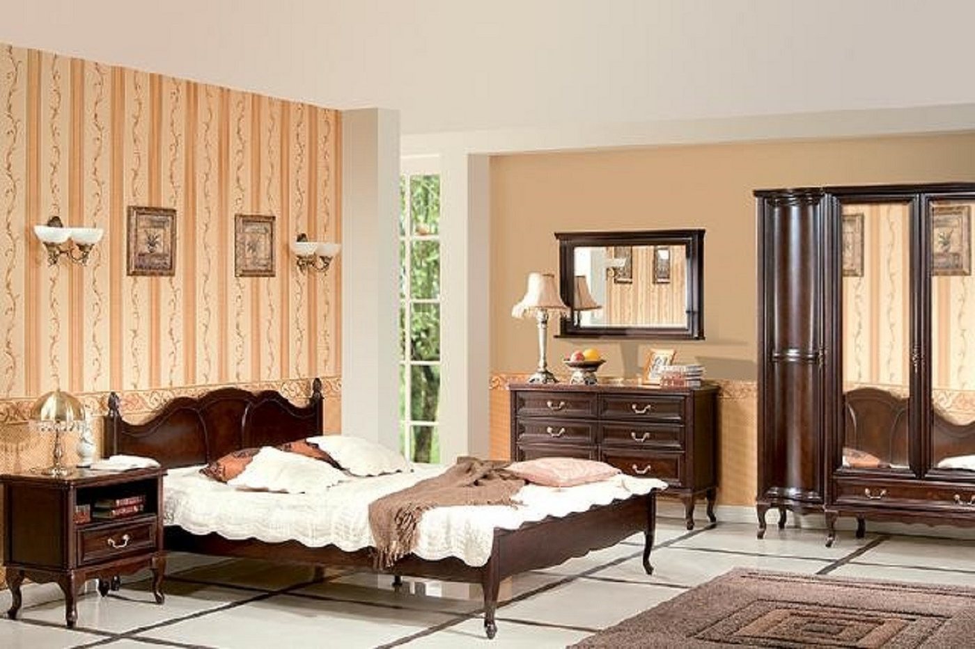 Xlmoebel Schlafzimmer-Set Vollständiges Schlafzimmermöbel-Set im italienischen Design mit Bett, (6-tlg., Bett + 2x Nachttische + Kleiderschrank + Kommode + Spiegel), Hergestellt in Europa von Xlmoebel