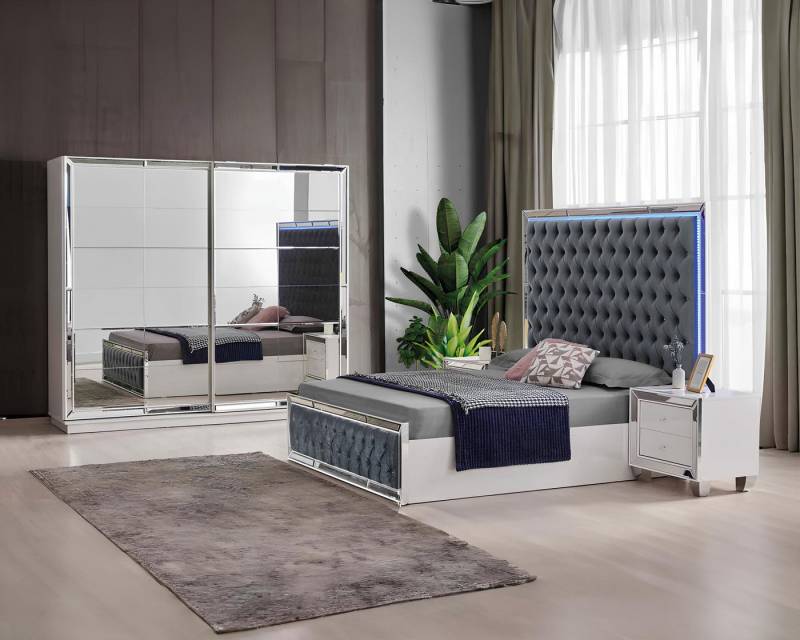 Xlmoebel Schlafzimmer-Set Vollständiges Set mit zwei Nachttischen für Doppelbett, 4-teilig, (4-tlg., Set 4tlg Schlafzimmer (Bett + 2xNachttische + Kleiderschrank), Hergestellt in Europa von Xlmoebel
