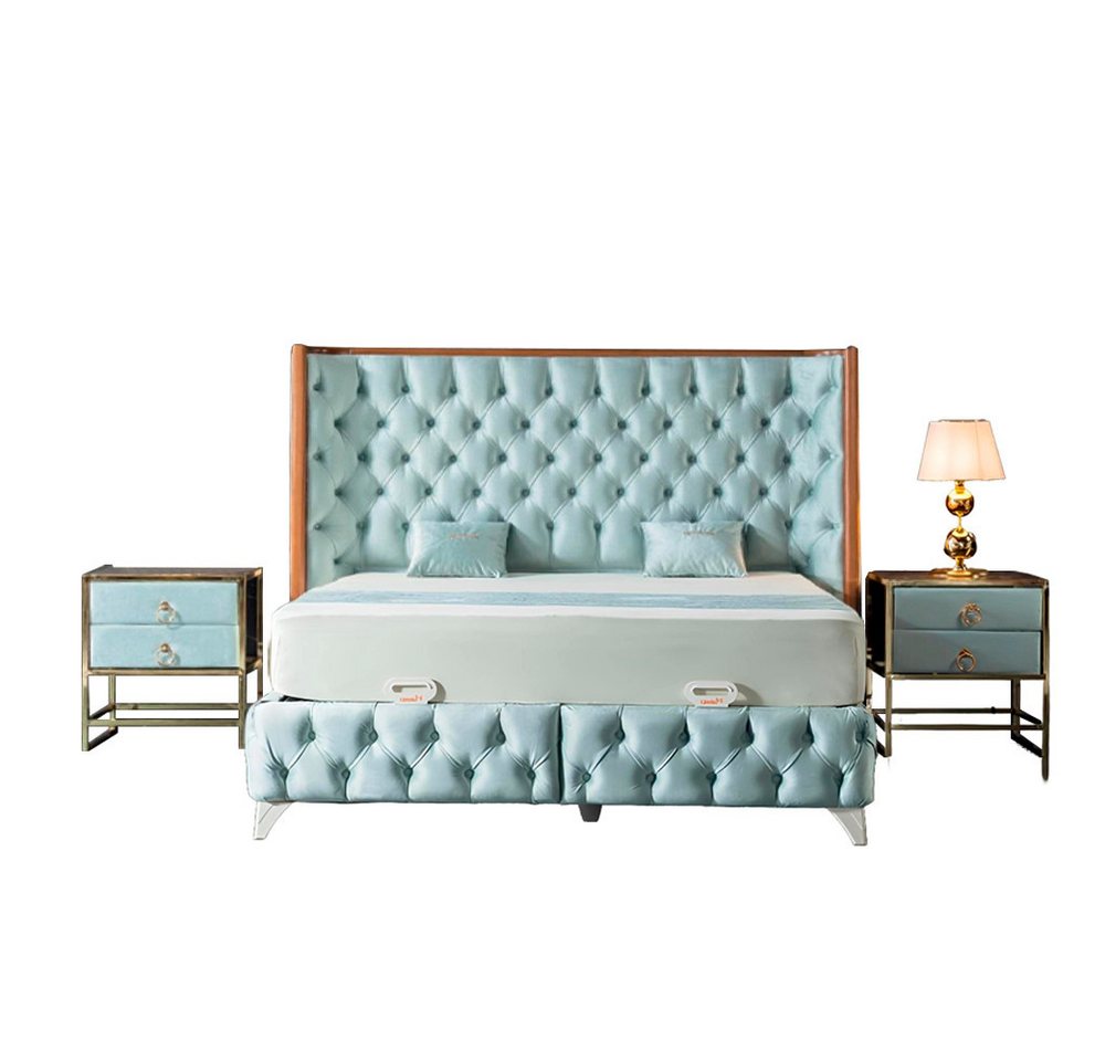Xlmoebel Schlafzimmer-Set Weißes Metallbett Chesterfield Luxus Schlafzimmer-Set, (Bett + 2x Nachttische), Hergestellt in Europa von Xlmoebel