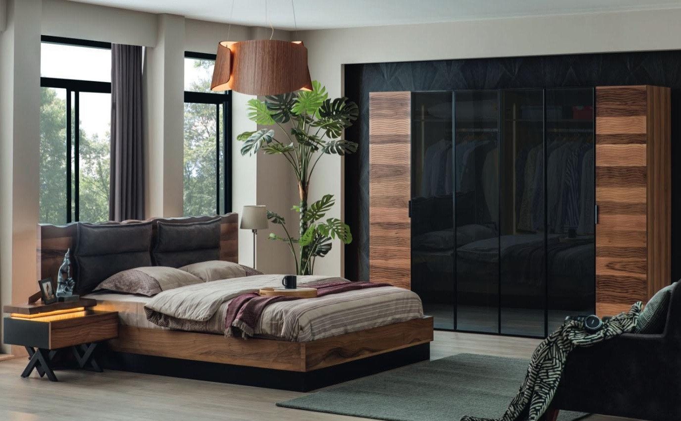 Xlmoebel Komplettschlafzimmer Zeitgemäße Schlafzimmermöbel Set mit Designer Bett, 2 Nachtschränken, (Set 4tlg Schlafzimmer (Bett + 2x Nachttische + Kleiderschrank), Hergestellt in Europa von Xlmoebel