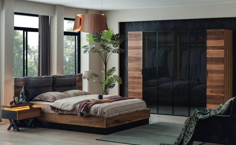 Xlmoebel Komplettschlafzimmer Zeitgemäße Schlafzimmermöbel Set mit Designer Bett, 2 Nachtschränken, (Set 4tlg Schlafzimmer (Bett + 2x Nachttische + Kleiderschrank), Hergestellt in Europa von Xlmoebel