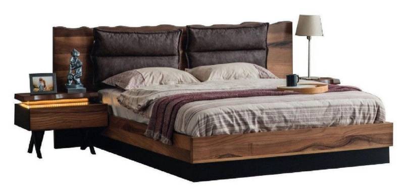 Xlmoebel Schlafzimmer-Set Zeitgemäßes Holz-Schlafzimmer-Set mit Designer-Doppelbett, (Bett + 2x Nachttische + Schminktisch + Spiegel), Hergestellt in Europa von Xlmoebel