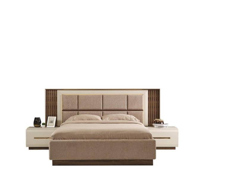 Xlmoebel Schlafzimmer-Set Zeitgemäßes Schlafzimmer-Set in Hellbraun mit Doppelbett und, (3tlg Schlafzimmer Set (Bett + 2x Nachttische), Hergestellt in Europa von Xlmoebel