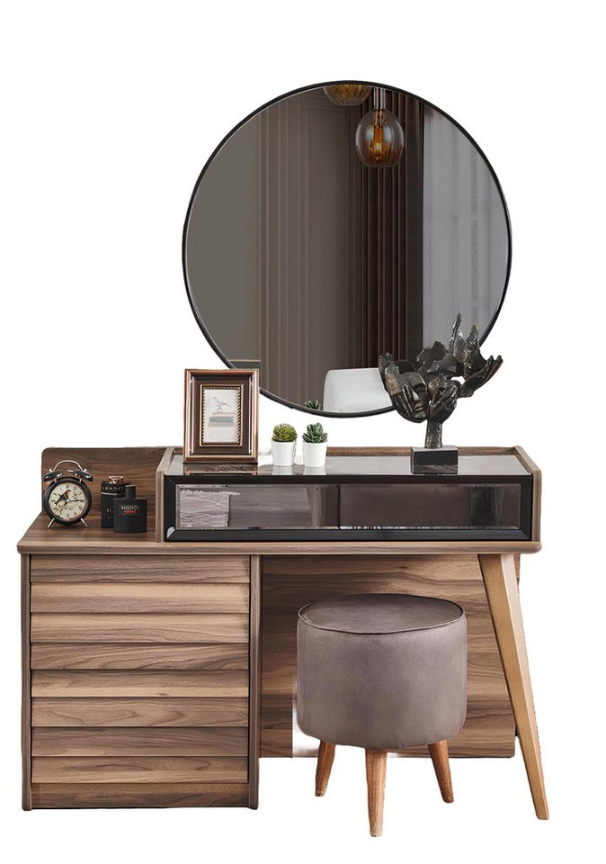 Xlmoebel Schminktisch Designer Schlafzimmer Set mit runder Spiegelkonsole und braunem (2tlg.Schlafzimmer Set (Schminktisch mit Spiegel), Hergestellt in Europa von Xlmoebel