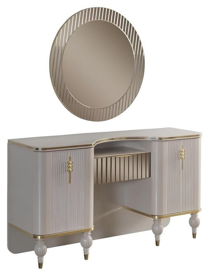 Xlmoebel Schminktisch Designer Schminktisch in Beige mit Kosmetikspiegel und Konsole (2-St., Set Schminktisch + Spiegel), Hergestellt in Europa von Xlmoebel