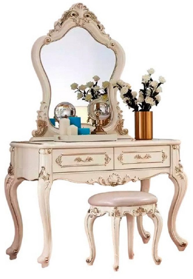 Xlmoebel Schminktisch Klassisches Schlafzimmermöbel-Set: Schminktisch mit Spiegel (2tlg. Schlafzimmer Set (Schminktisch mit Spiegel + Hocker), Hergestellt in Europa von Xlmoebel