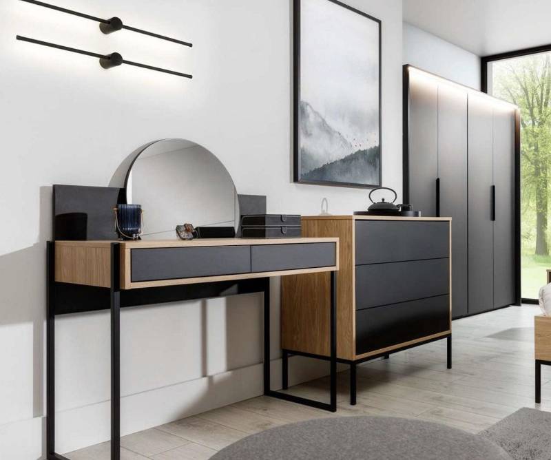 Xlmoebel Schminktisch Kosmetiktisch mit Spiegel in Schwarz, Holzkonsole, Schminktisch (Schminktisch mit Spiegel), Hergestellt in Europa von Xlmoebel