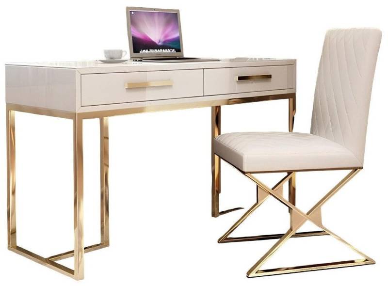 Xlmoebel Schminktisch Luxuriöser Schreibtisch mit Edelstahl-Details und passendem Stuhl. (2-St., Schminktisch + Sessel), Hergestellt in Europa von Xlmoebel