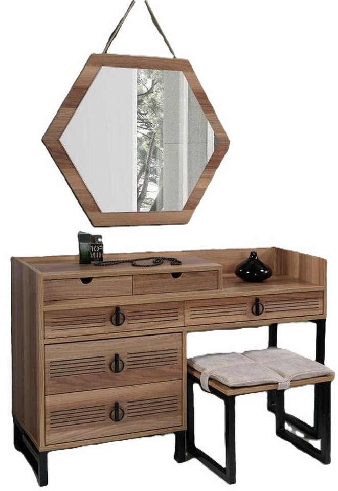 Xlmoebel Schminktisch Neu Luxuriöser brauner Holz-Schlafzimmerspiegel-Kommode mit modernem (2-St., Schminktisch mit Spiegel), Hergestellt in Europa von Xlmoebel