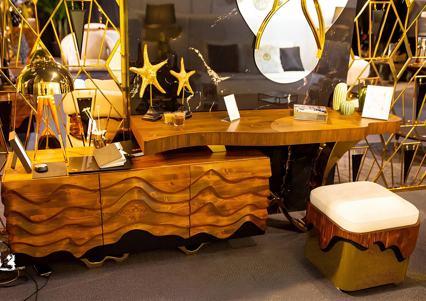 Xlmoebel Schminktisch Neuer Schminktisch mit Design, Tisch und Spiegel für Kosmetik und (2 tlg.SCHLAFZIMMER SET (Schminktisch+Ottomane), Hergestellt in Europa von Xlmoebel