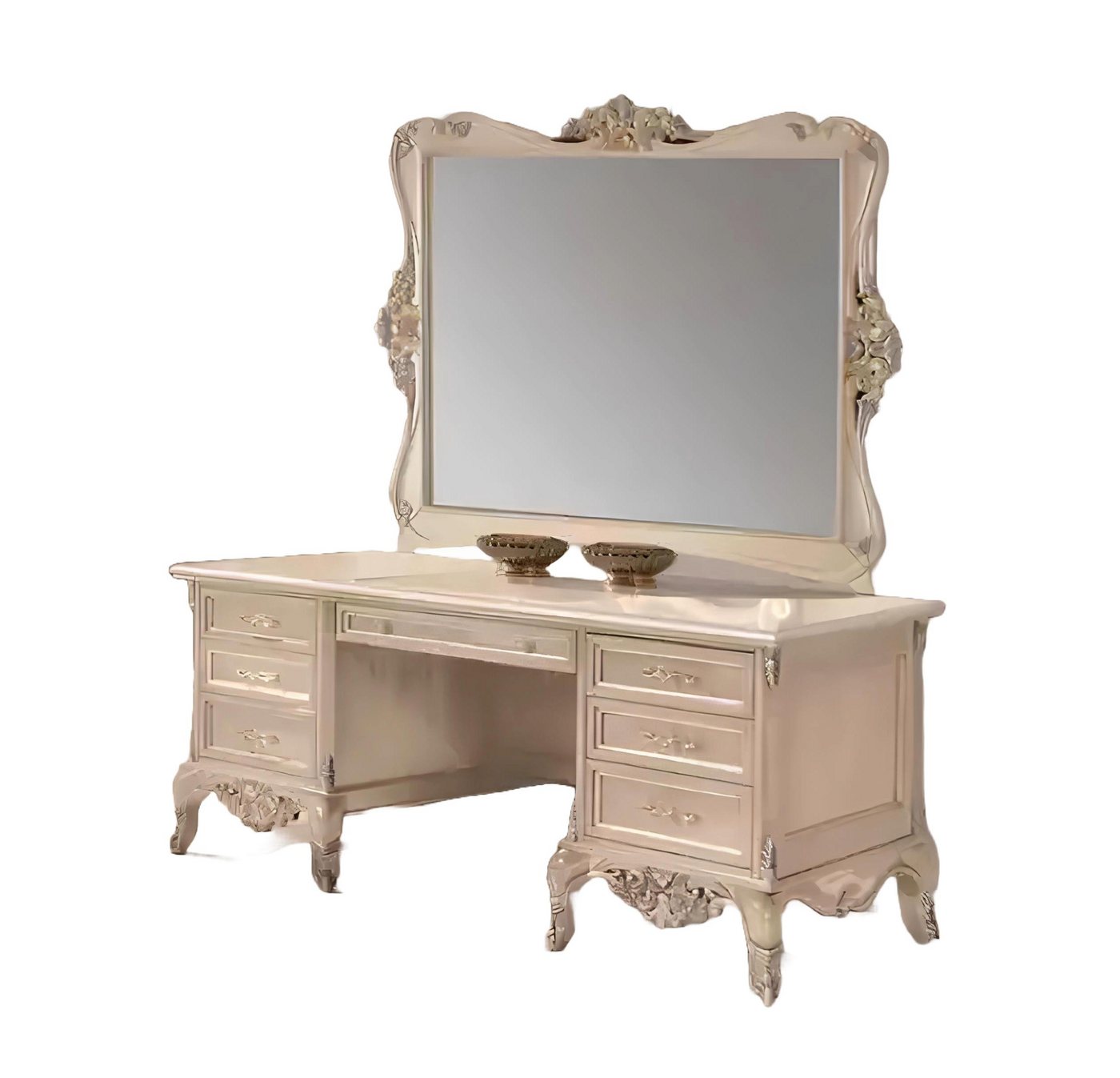 Xlmoebel Schminktisch Neues 2-teiliges Schlafzimmer-Design in Beige aus Holz Schminktisch (2-St., Schminktisch + Spiegel), Hergestellt in Europa von Xlmoebel