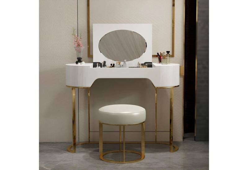 Xlmoebel Schminktisch Schmink Tisch Kommode Konsolen Tische Holz Weiß Sekretär Möbel Hocker (2-St., Schminktisch + Hocker), Hergestellt in Europa von Xlmoebel