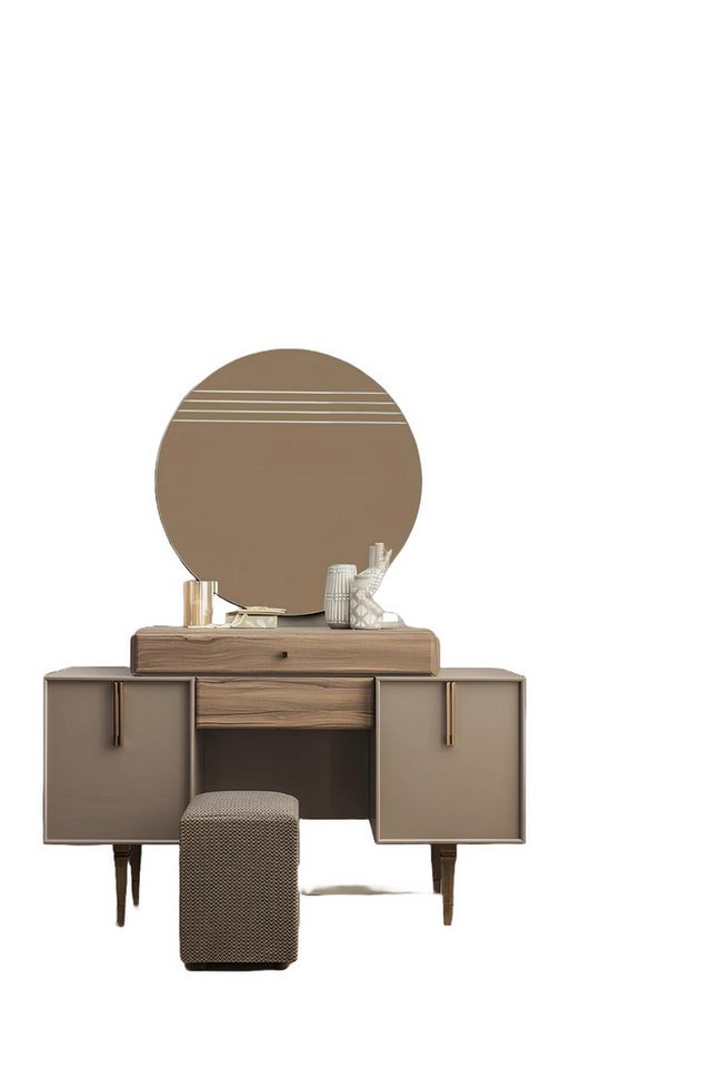 Xlmoebel Schminktisch Set mit einem grauen Holzschminktisch, Konsolentisch, Hocker (Schminktisch + Puff), Hergestellt in Europa von Xlmoebel