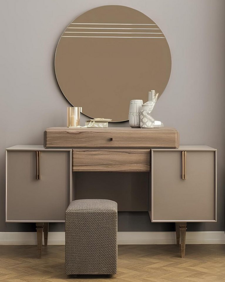 Xlmoebel Schminktisch Set mit einem grauen Holzschminktisch, Konsolentisch, Hocker (Schminktisch + Puff), Hergestellt in Europa von Xlmoebel