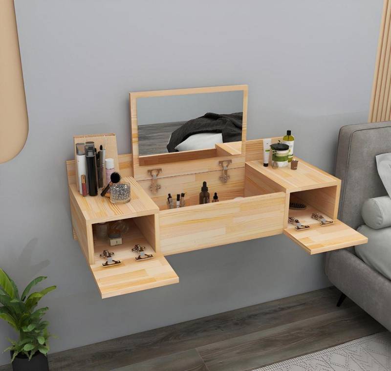 Xlmoebel Schminktisch Zeitgemäßer Beige Schminktisch mit Spiegel Exklusive Konsole Schrank (Schminktisch), Hergestellt in Europa von Xlmoebel