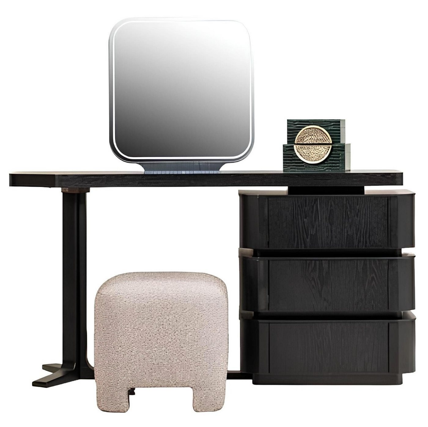 Xlmoebel Schminktisch mit Spiegel und Konsolentisch aus schwarzem Holz im modernen Design (Schminktisch mit Spiegel + Puff), Hergestellt in Europa von Xlmoebel