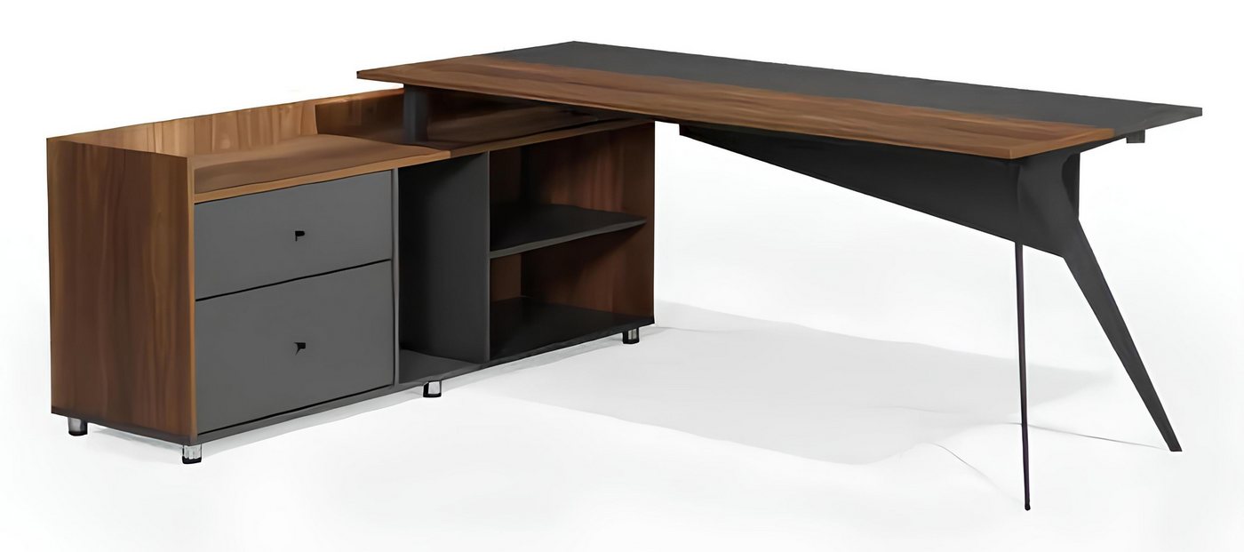 Xlmoebel Eckschreibtisch Arbeitstisch mit Schrank Schreibtisch Bürotisch in Braun und Grau (Schreibtisch), Hergestellt in Europa von Xlmoebel