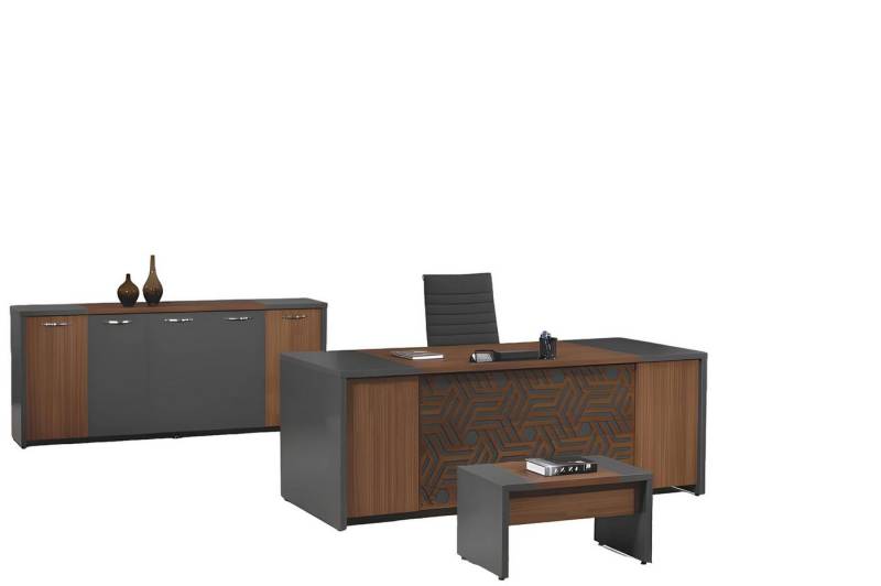 Xlmoebel Schreibtisch Büro-Komplettset Schreibtisch aus Holz in Braun 4-teilig (Büro Set 4tlg (Bürotisch + Couchtisch + Schrank + Kommode), Hergestellt in Europa von Xlmoebel