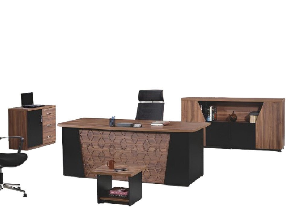 Xlmoebel Schreibtisch Büro-Schreibtisch-Set aus Holz in Braun bestehend aus 4 Teilen (4-St., Büro Set 4tlg (Bürotisch + Couchtisch + Schrank + Kommode), Hergestellt in Europa von Xlmoebel