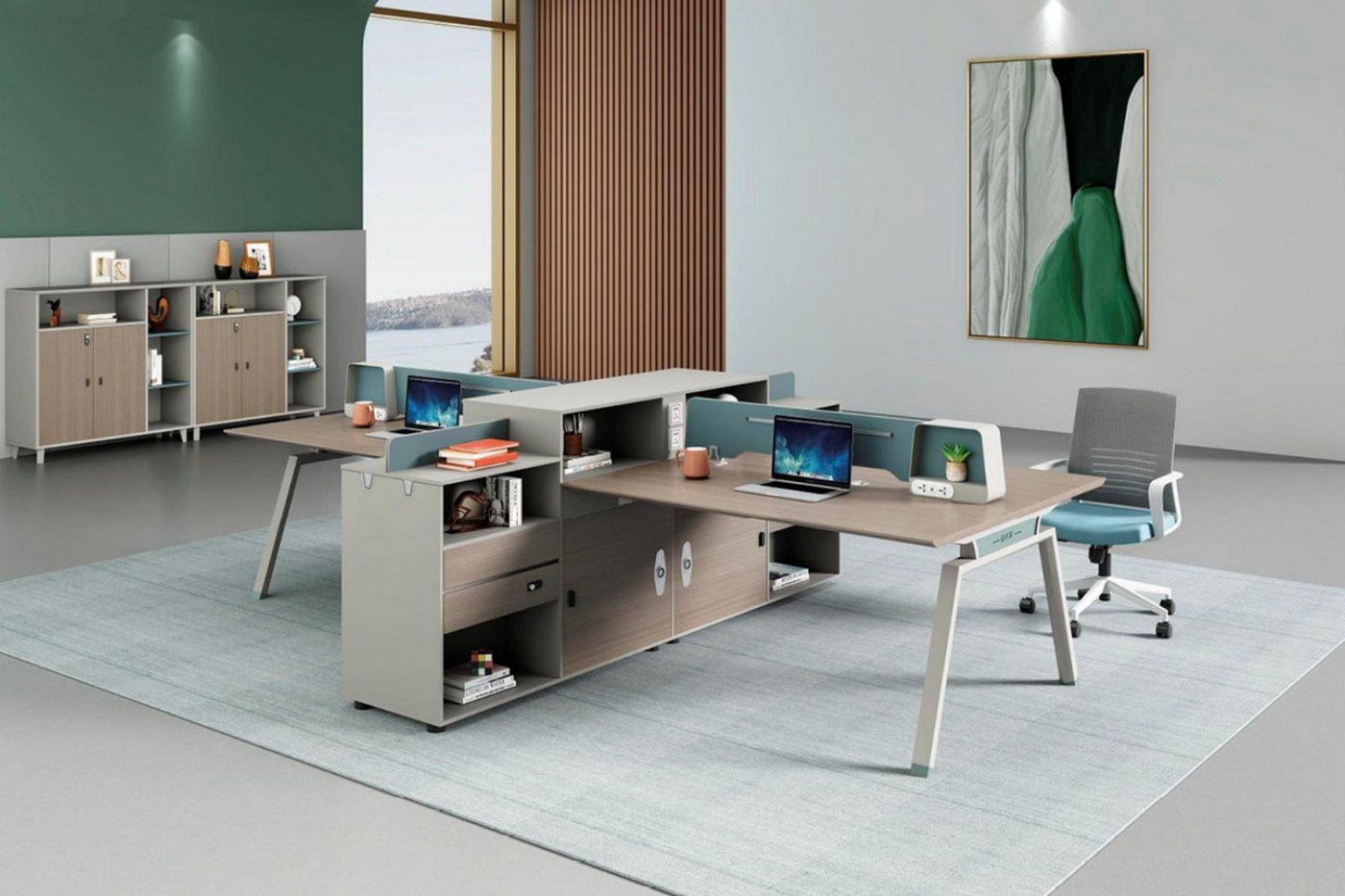 Xlmoebel Schreibtisch Büroarbeitsplatz Teamwork Schreibtisch Arbeitsbereich Co-Working (Schreibtisch), Hergestellt in Europa von Xlmoebel