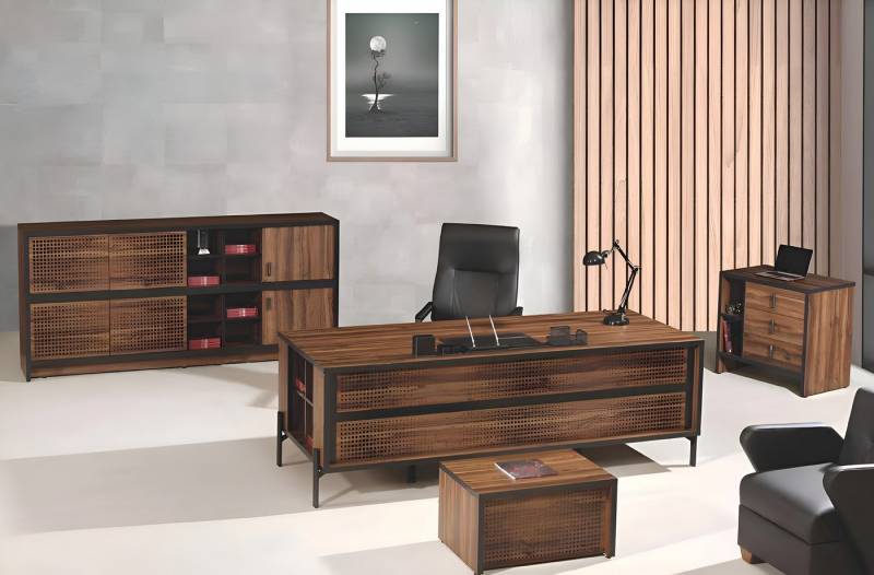 Xlmoebel Büromöbel-Set Büroausstattung Schreibtisch-Set Arbeitszimmer Bürotisch 4-teilig Holz, (Büro Set 4tlg (Bürotisch + Kommode + Couchtisch + Schrank), Hergestellt in Europa von Xlmoebel