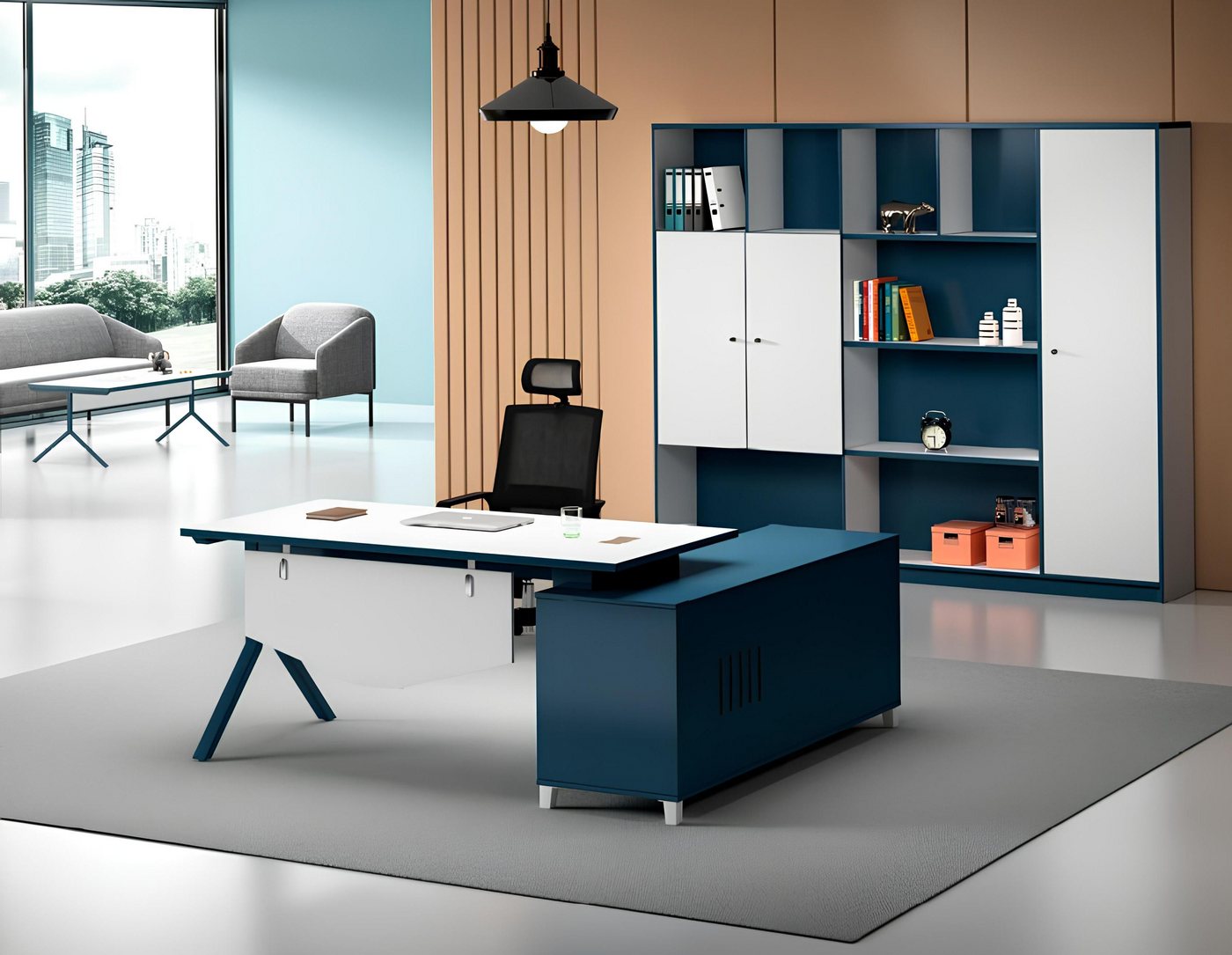 Xlmoebel Schreibtisch Designer Schreibtisch für Arbeitszimmer in Blau und Weiß - Luxuriöses (Arbeitstisch), Hergestellt in Europa von Xlmoebel