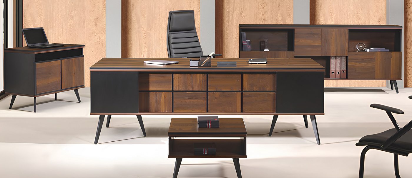Xlmoebel Büromöbel-Set Vollständiges Büromöbel-Set Schreibtisch Arbeitstisch 4-teilig Holz, (Büro Set 4tlg (Bürotisch + Kommode + Couchtisch + Schrank), Hergestellt in Europa von Xlmoebel