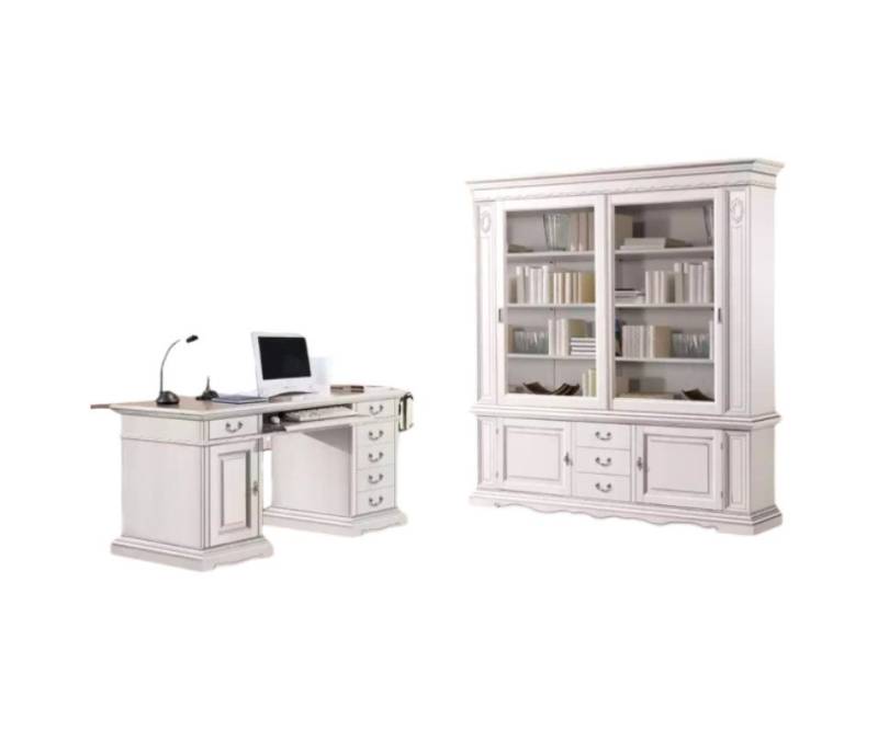 Xlmoebel Büromöbel-Set Büro Schreibtisch Weiß Bücherschrank Klassischer Möbel Set 2tlg, (2-tlg., Arbeitszimmer Set 2tlg(Schreibtisch + Bücherschrank), Hergestellt in Europa von Xlmoebel
