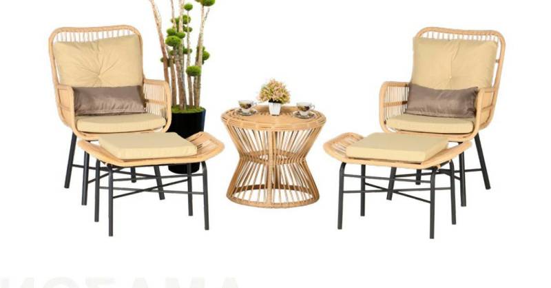 Xlmoebel Gartenlounge-Set 5-teiliges Set mit einem Sessel, einem Hocker, einem Couchtisch und, (Garten Möbel Set 5tlg (2x Sessel + 2x Hocker + Couchtisch), Hergestellt in Europa von Xlmoebel