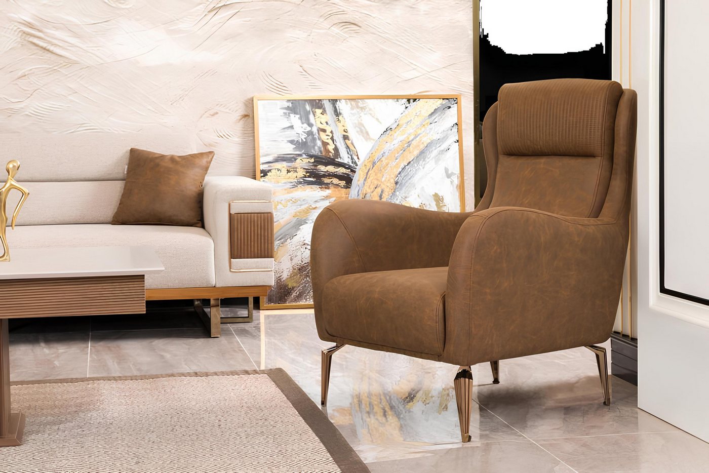 Xlmoebel Sessel Brauner Luxus-Relaxsessel mit Textilbezug und Lounge-Polsterung in (Sessel), Hergestellt in Europa von Xlmoebel