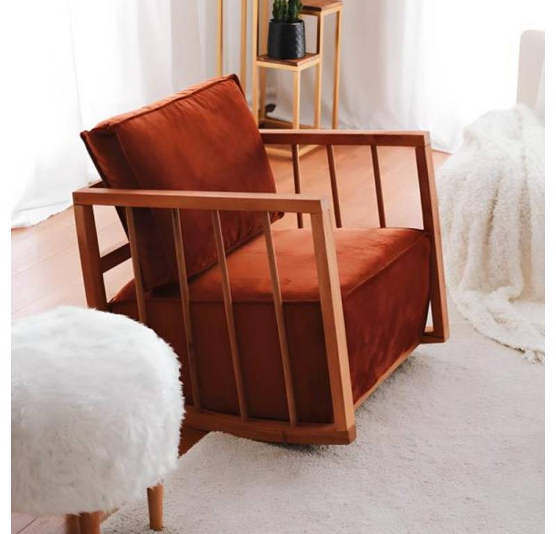 Xlmoebel Schaukelsessel Einzelner Sitzsessel für das Wohnzimmer in orangefarbenem Stoffdesign. (Sessel), Hergestellt in Europa von Xlmoebel