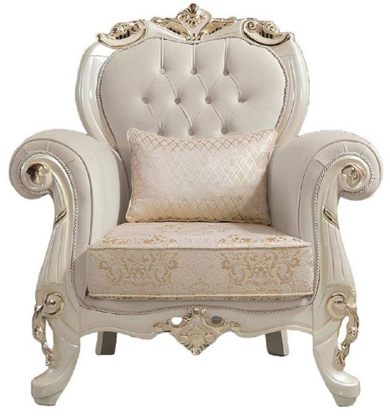 Xlmoebel Armlehnstuhl Einzelstuhlsessel mit Ohren, Sitz aus beigem Polyesterstoff und Holz, Hergestellt in Europa von Xlmoebel