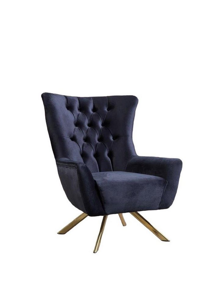 Xlmoebel Sessel Eleganter blauer Samtsessel Chesterfield Designer Sofa (1-St., Sessel), Hergestellt in Europa von Xlmoebel