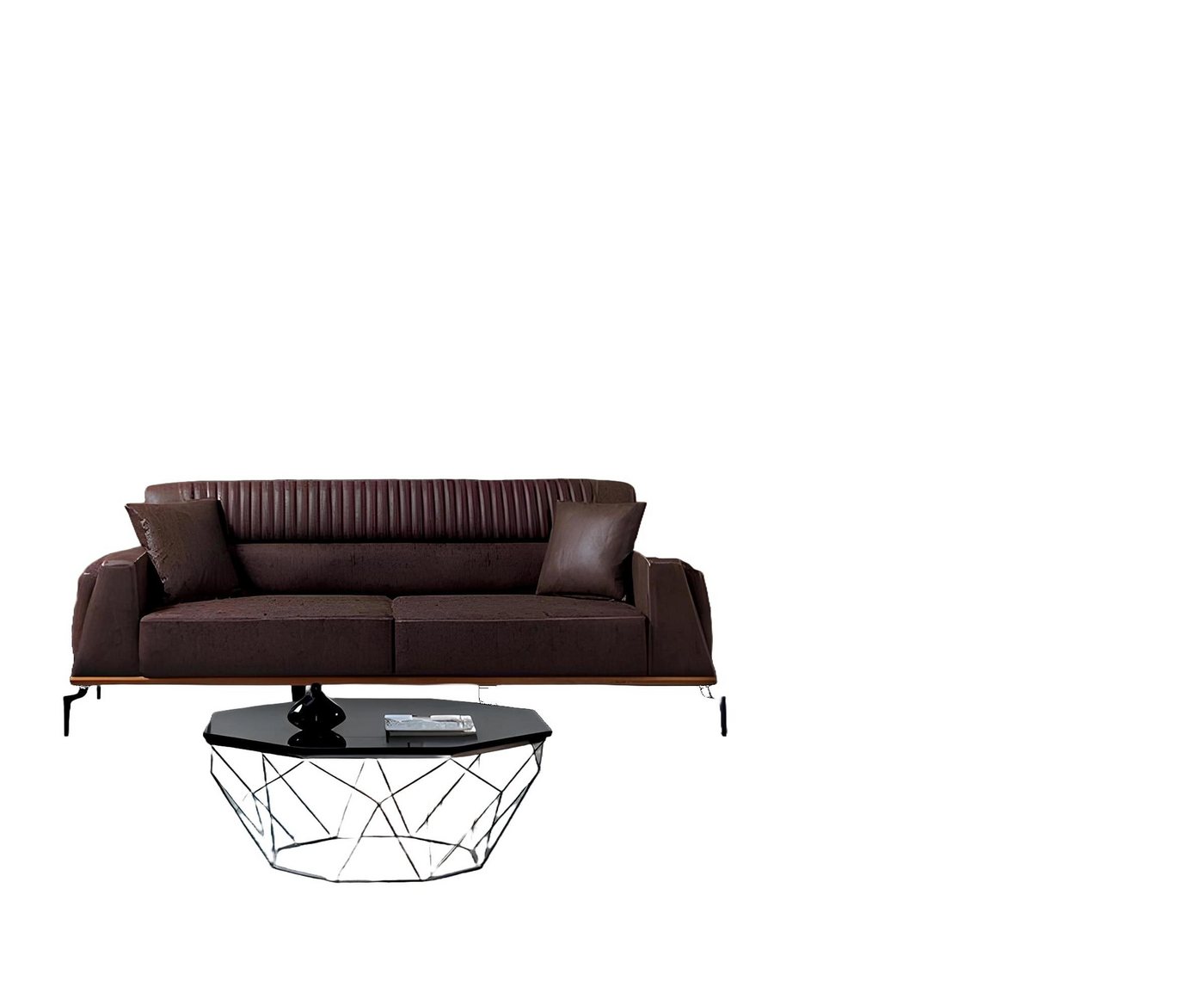 Xlmoebel Polstergarnitur Exklusive Sofagarnitur aus braunem Leder, (2tlg.Wohnzimmer Set(Sofa 3 Sitzer+Sessel), Hergestellt in Europa von Xlmoebel